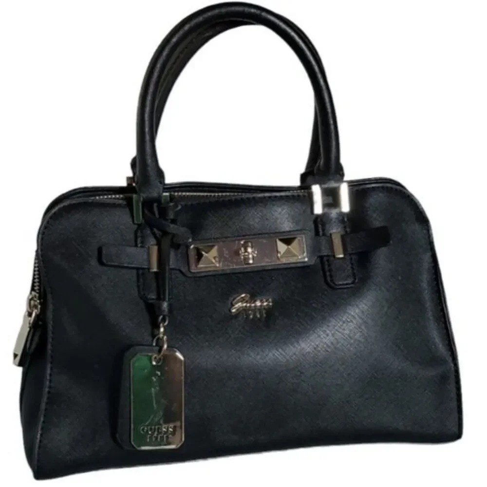 GUESS Bag Cherie Small Girlfriend Satchel Black Vegan Leather Handbag WOMAN'S